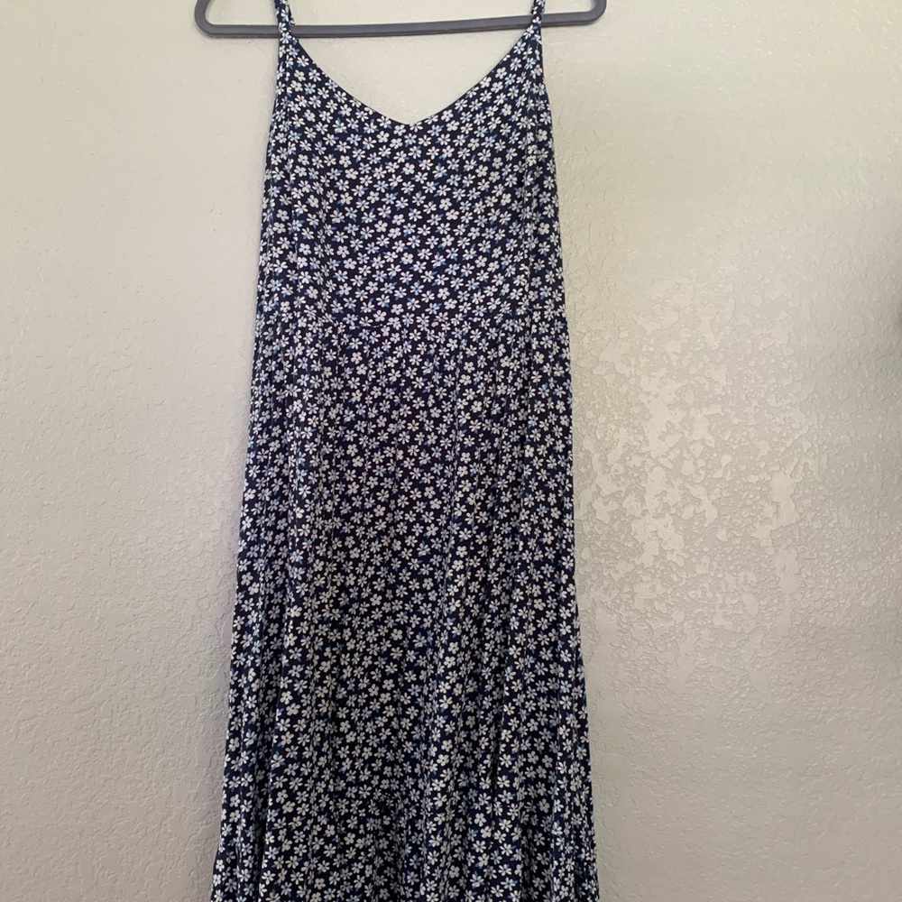 Old Navy Navy Floral Slip Dress with Light Blue and White Print